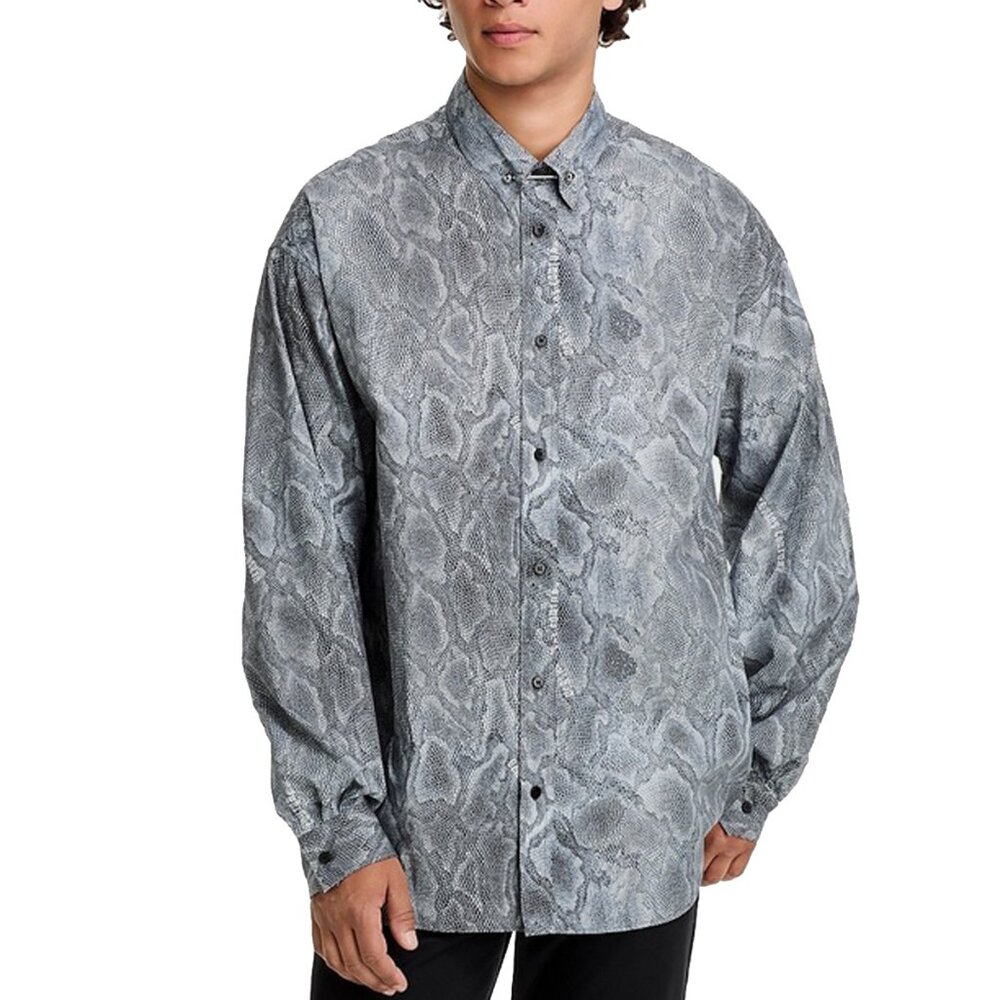 NEW $550 Versace Jeans Couture Python Snakeskin Print Shirt! Gray & White Logo